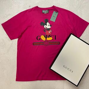 美品【稀少コラボ XL相当】グッチ GUCCI DISNEY ディズニー Tシャツ MICKEY MOUSE ミッキーマウス 半袖 ピンク メンズ レディース 付属品付