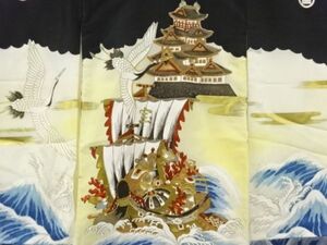 ys7107872; 宗sou 城に宝船模様刺繍紋付男児着物(内袖・長襦袢付き)【アンティーク】【着】