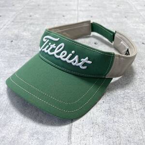 Titleist PRO V1 FJ サンバイザー ゴルフキャップ タイトリスト　GOLF CAP 日よけ グリーン ベージュ 刺繍 立体ロゴ ベルクロ留め 石瀬6119