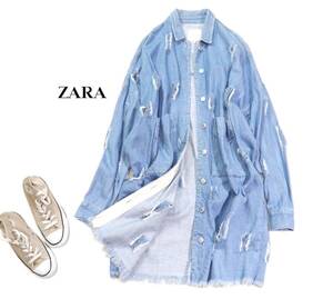 ザラ ZARA カジュアル可愛い☆オーバーサイズ ダメージ デニム ジャケット S-M