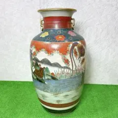 高級！骨董品　薩摩焼　大瓶　金蘭手染錦花絵図　金錦　耳付　壺 花瓶