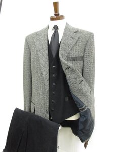 超美品【Brioni ブリオーニ】レザー付き カシミヤ混 PALATINO 3B段返り 3ピーススーツ (メンズ) 42R グレー ナチュラルな織柄 □32RMS0215