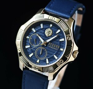 新品 ヴェルサーチVERSACE ヴェルサス ブルー＆ゴールド VERSUSヴェルサーチェ 本物 50m防水 腕時計 イタリアンブランド 激レア