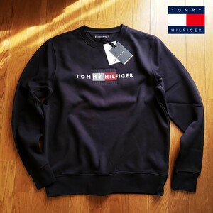 【新品】TOMMY HILFIGER Lサイズ 24AW新作 裏起毛 スウェット ネイビー フラッグロゴ トミーヒルフィガー