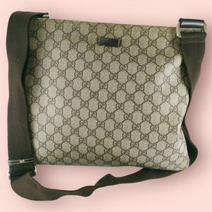 E229【レア】 GUCCI グッチ ショルダーバッグ PVC BEG 総柄 GG柄 201446・205027 斜め掛け クロスボディ オールド ヴィンテージ A-9