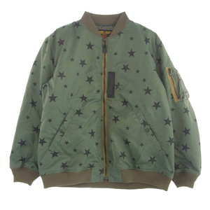 CALEE キャリー Allover star pattern MA-1 type flight jacket スター パターン プリント ボンバーフライトジャケット カーキ系 L【中古】