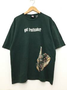 Dec.25 “got fruitcake?” got milk? パロディ アート メッセージ プリント 半袖Tシャツ メンズL〜 大きめ【色落ち箇所あり】242