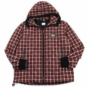 極美品●BURBERRY バーバリー 4565615 ロゴラバーワッペン チェック柄 中綿キルティング フーディ ジップジャケット マルチ L 正規品