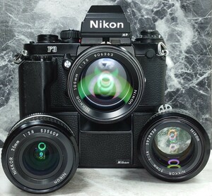 【終活整理】 Nikon F3HP＋Ai NIKKOR 105mm f2.5 銘玉中望遠＋50mm f1.4＋35mm f2.8 単焦点3本セット＋モードラMD-4 各動作良好 露出計OK