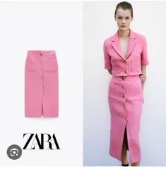 【雷市場（ポンジャン）商品韓国直送】 正規品 ZARA(ザラ) Zara キム・ウンセ ツイード ピンク スカート ロング丈 ロング丈スカート 新品