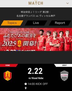 名古屋グランパス　チケット　2/22 ホーム開幕戦 豊田スタジアム　vsヴィッセル神戸　2枚セット　連番