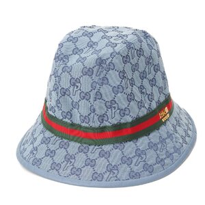 【グッチ】Gucci　PALACE パレス GGキャンバス シェリーライン バケットハット 726133 ブルー M 未使用【中古】【正規品保証】205970