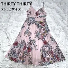 【美品】THIRTY THIRTY ワンピース　大きめ花柄　プリーツ　リボン