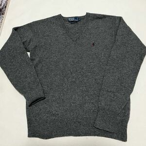 ポロラルフローレン　POLORALPHLAUREN　Vネックセーター 　子供170　　ニット　LAMBS WOOL　グレー