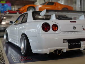 ☆カスタム☆ワタナベ仕様☆Aa 1/18 日産 スカイライン R34 GT-R V-SpecⅡ 改 ホワイト☆☆Skyline☆ホイール / タイヤ変更 / ステア可能☆