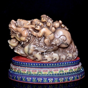 3973DM&4 中国骨董 人間国宝 [和田玉札です] 中国古玩、古美術 和田玉 玉石 置物 玉器 玉飾 彫刻