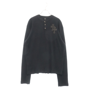 クロムハーツ CROSS BUTTON THERMAL HENLY L/S クロスレザーパッチ ヘンリーネック サーマル ロングスリーブカットソー 長袖Tシャツ