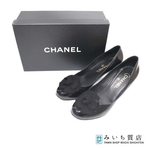 質屋 ヒール CHANEL シャネル カメリア エナメル G26821 ブラック 靴 シューズ レディース 表記サイズ 38 1/2 みいち質店