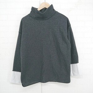 ◇ BEAMS HEART 裏起毛 ボトルネック バックスリット 秋冬 長袖 カットソー ダークグレー レディース P