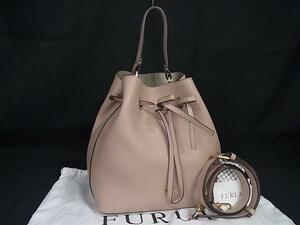 1円 ■美品■ FURLA フルラ コスタンザ レザー ワンハンドル 巾着 2WAY トートバッグ ショルダー 斜め掛けかばん ライトピンク系 BL5477