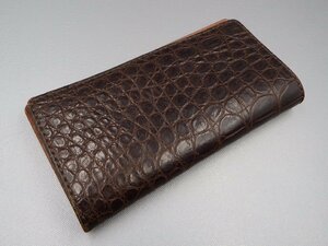 #【中古】FUNNY ファニー WALLET Jr. ウォレット・ジュニア クロコダイル ブラウン系 長財布 ロングウォレット 小銭入れ ワニ革（札）