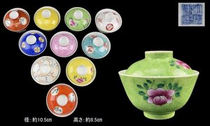 24122101粉彩　蓋茶碗　十錦　大清乾隆年製款　花草文絵　中国清時代美術焼物