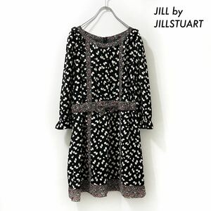 JILL by JILLSTUART★花柄 長袖ワンピース ベルト付き ブラック 黒