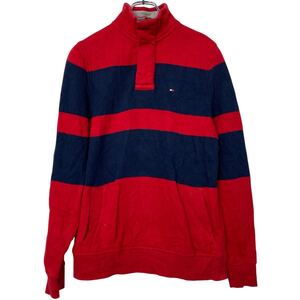 TOMMY HILFIGER ロゴ スウェット トレーナー トミーフィルフィガー XS レッド ネイビー 裏起毛 古着卸 アメリカ仕入 a610-7535