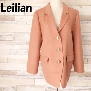 【人気】Leilian/レリアン カシミヤ混ウール チェスターコート レトロボタン 肩パッド ピンクベージュ サイズ13+ レディース/8864