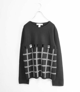 COMME des GARCONS SHIRT◆ カッティング 格子柄 セーター Mサイズ 黒 ウール ニット コムデギャルソン ◆MK15