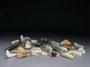 【清】某有名収集家買取品 中国・時代物 玉彫り物の山 和田玉 高古玉 碧玉等々 30個 極細工 古置物 古美術 唐物古董品