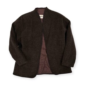 VINTAGE◆renoma paris レノマ ノーカラー ウールジャケット フランネル 38/ヴィンテージ/レディース ブラウン チロリアン