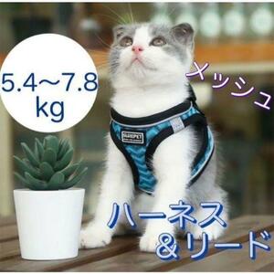 メッシュ♪ 猫用ハーネス 猫に優しい ネコ リード付き　超軽量　夜反射　【M】