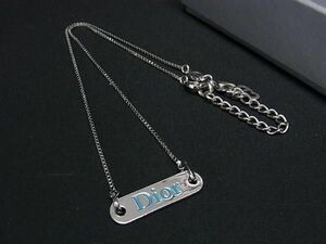 1円 ■美品■ DIOR ディオール ロゴプレート ネックレス ペンダント アクセサリー レディース シルバー系×ライトブルー系 AY4113