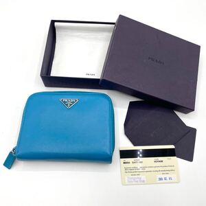 1円 ◎極美品◎ PRADA プラダ 財布 折り財布 三角プレート サフィアーノ レザー ●希少色 三角ロゴ レザー 本革 Gカード メンズ レディース