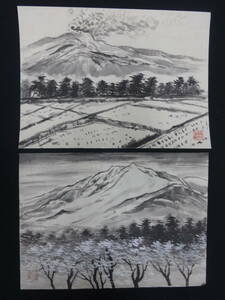 【模写】 東山魁夷 風景画 二枚 水墨画 紙本著色 ・額縁無し・日本画・写真やコピーではなく人が描いた絵・hk04q