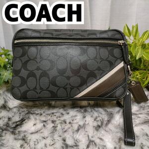 ◆美品希少◆ COACH セカンドバッグ ブラック シグネチャー ダブルジップ コーチ バッグ 男性 メンズ ビジネスバッグ 黒 クラッチバッグ