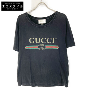 GUCCI グッチ ブラック ウォッシュド加工 Tシャツ ブラック S トップス メンズ 中古