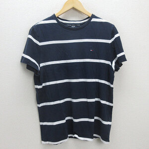 G■トミーヒルフィガー/TOMMYHILFIGER ボーダーTシャツ/コットン【M】紺/men