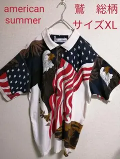 古着american summer 鷲 総柄半袖ポロシャツ　XL