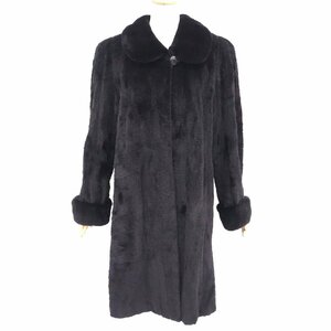 美品【 CENTRAL FUR / レアデザイン / グルービング加工 】高級毛皮 シェアードミンク◆ロングコート 100cm丈 黒近ダークグレー F寸◆V790S