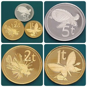 【60208】未使用品　パプアニューギニア　1975年　5トエア　2トエア　1トエア　おまとめ3点　世界コイン　硬貨　貨幣