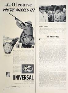 稀少・時計広告！1950年代ユニバーサル 時計広告/Universal Genrva Watch/Swiss/ハンター/狩猟/W