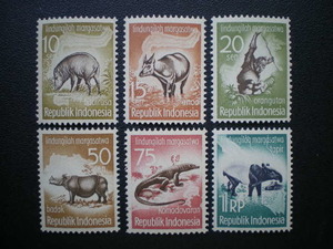 インドネシア共和国発行 コモドオオトカゲやボルネオオランウータンなど動物保護切手 ６種完 ＮＨ 未使用