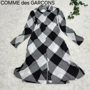 レア☆コム・デ・ギャルソンCOMME des GARCONS　白黒シャツコート　M ワンピース 長袖 コットン JAPAN