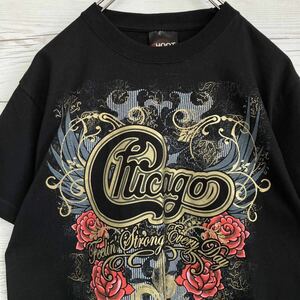 シカゴ バンドTシャツ CHICAGO ブラック Tシャツ メンズ ビッグロゴ プリントTシャツ Sサイズ 黒