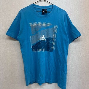 Q48 汚れあり　adidas アディダス　半袖tシャツ　プリントtシャツ　スカイブルー　メンズM