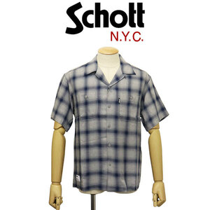 Schott (ショット) 3123016 OMBRE PLAID S/S SHIRT オンブレ 格子縞 ショートスリーブシャツ 110(84)BLUE XXL