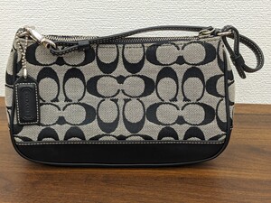 ▼ 【美品】COACH コーチ 6094 シグネチャー キャンバス×レザー ワンハンドル ハンドバッグ アクセサリーポーチ ブラック系 商品説明必読