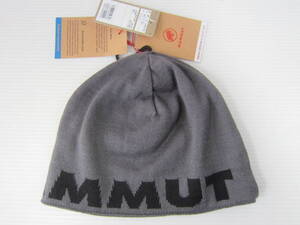 新品◆マムート Mammut ニット帽 ビーニー フリー リバーシブル グレー黒 Logo Beanie 防寒 保温 防雪 登山 キャンプ 冬山トレッキング帽子